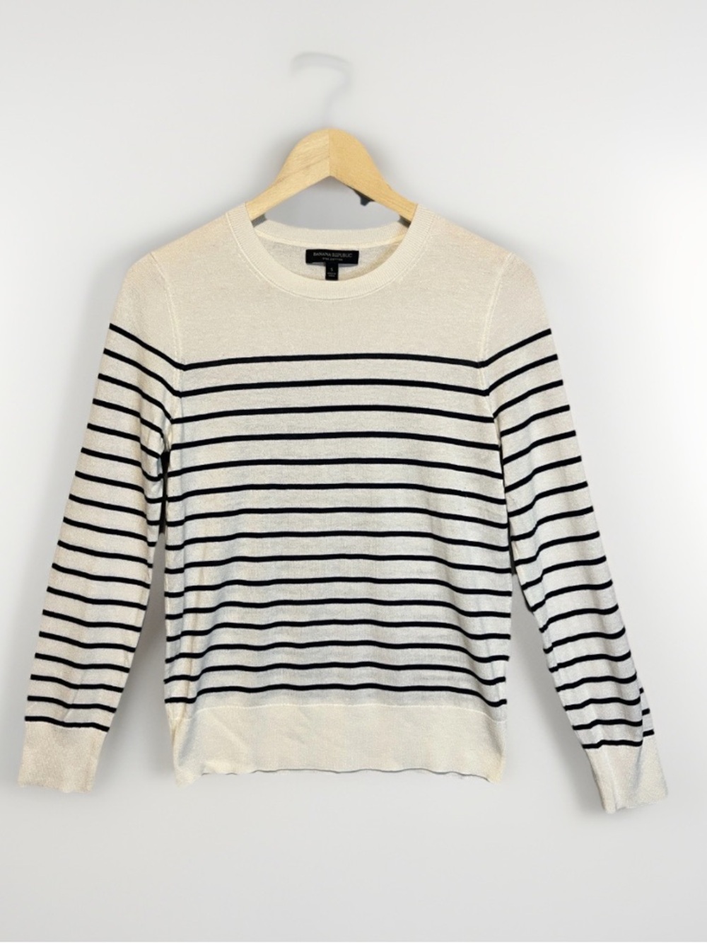 Banana Republic Breton Stripe Sweater Ivory Navy Blue Pullover Crew